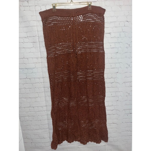 Aerie Crochet Knit Pants Brown Drawstring Waist Flare Leg Boho Festival XXL - Picture 3 of 5